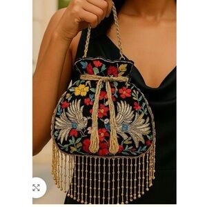 Ramla "Mumbai" beaded velvet bird bag. NEW!